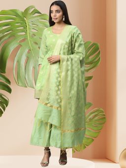 Chhabra 555 - Green Woven Handloom Banarasi Unstitched Dress Material