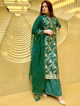 Chhabra 555 - Green Zari Woven Semi-Stitched Dress Material