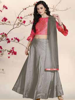 Chhabra 555 - Grey Flared Embellished Lehenga with Choli & Dupatta (Set of 3)