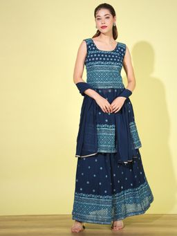 Chhabra 555 - Navy Blue Flared Printed Lehenga with Choli & Dupatta (Set of 3)