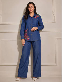 Autumnlane - Women Denim Solid/Plain Co-Ord Set