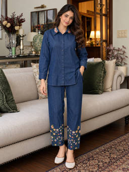 Autumnlane - Women Denim Solid/Plain Co-Ord Set