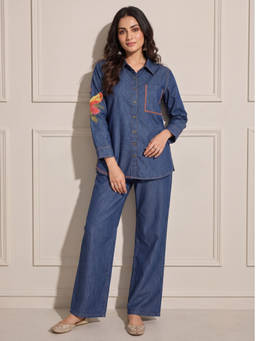Autumnlane - Women Denim Solid/Plain Co-Ord Set