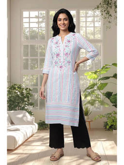 Aurelia - Women Cotton Lurex Stripes Kurta With Palazzo