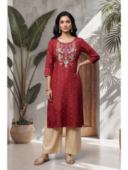 Aurelia - Women Shantoon Embroidered Kurta With Palazzo