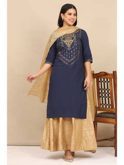 Aurelia - Women Pure Cotton Printed Kurta With Skirt & Dupatta