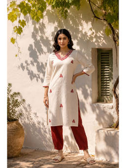 W - Pure Cotton Embroidered Kurta With Pant