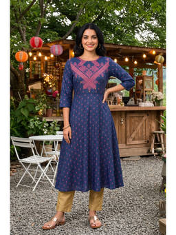 W - Synthetic Printed Kurta With Pant