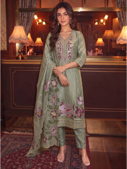 Autumnlane - Women Tissue Solid/Plain Kurta With Pant & Dupatta