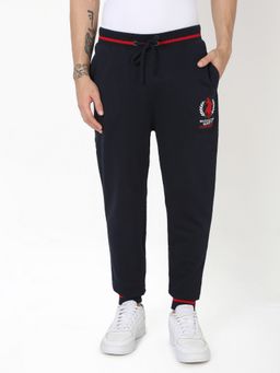 R&B - Navy Blue Cotton Graphic Tapered Track Pant