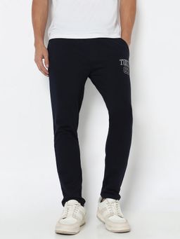 R&B - Navy Blue Cotton Graphic Tapered Track Pant