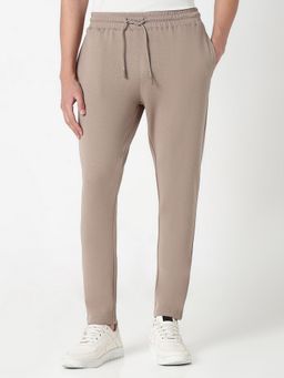R&B - Beige Polycotton Solid Tapered Track Pant