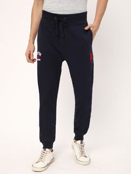 R&B - Navy Blue Cotton Graphic Tapered Track Pant