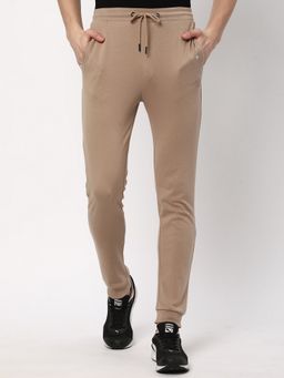 R&B - Beige Cotton Solid Tapered Track Pant
