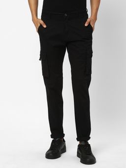 R&B - BlackCotton Solid Slim Trouser