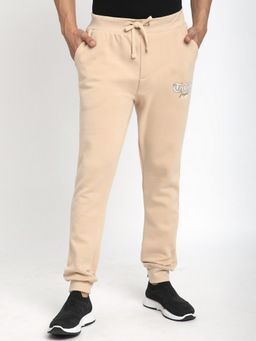 R&B - Beige Cotton Blend Graphic Tapered Track Pant