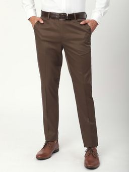 R&B - Brown Polyester Solid Slim Trouser