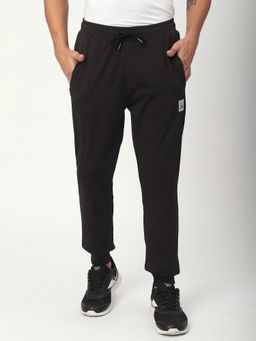 R&B - Black Polyester Solid Tapered Track Pant