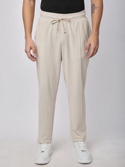 R&B - Beige Cotton Blend Solid Straight Track Pant