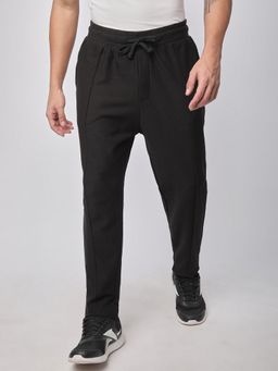 R&B - Black Cotton Blend Solid Straight Track Pant
