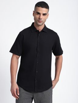 R&B - Black Cotton Blend Solid Shirt