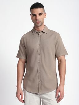 R&B - Beige Cotton Blend Solid Shirt