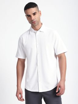 R&B - White Cotton Blend Solid Shirt