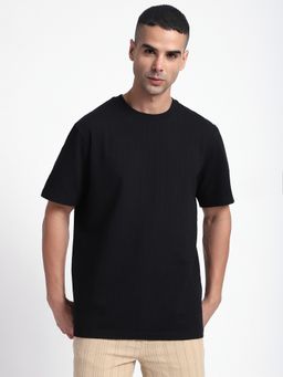 R&B - Textured Regular Black T-Shirt