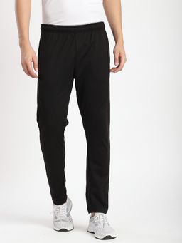 R&B - Black Cotton Solid Tapered Track Pant