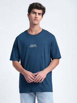 R&B - Typographic Print Relaxed Blue T-Shirt