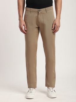 R&B - Beige Cotton Blend Solid Slim Trouser