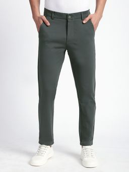 R&B - Grey Cotton Solid Slim Trouser