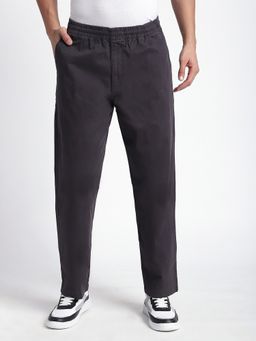 R&B - Grey Cotton Solid Straight Trouser