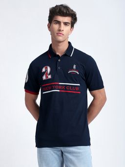 R&B - Logo Print Regular Navy Blue Polo T-Shirt