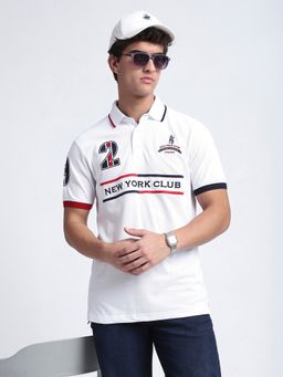 R&B - Logo Print Regular White Polo T-Shirt