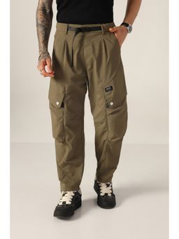 MONOTONE - Olive Polyester Solid Straight Trouser