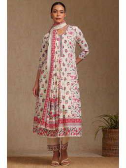 Soch - Women's Pink Cotton Botanical Print Kurta & Pant With Dupatta (Set of 3)