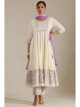 Soch - Women's Purple Cotton Kurta & Pant With Dupatta With Thread Work (Set of 3)