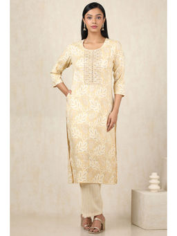 Soch - Women's Cream Rayon Foil Print Kurta & Pant With Zari (Set of 2)