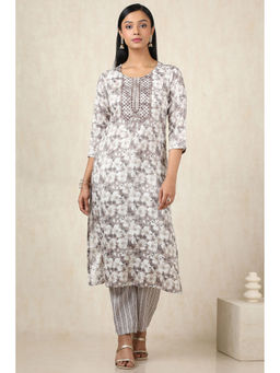 Soch - Women's Earth Rayon Botanical Kurta & Pant With Zari (Set of 2)