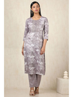 Soch - Women's Purple Rayon Foil Print Kurta & Pant With Zari (Set of 2)