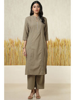 Soch - Women's Earth Cotton Blend Solid Kurta & Pant With Beads (Set of 2)