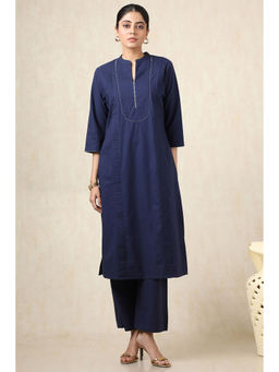 Soch - Women's Navy Blue Cotton Kurta & Pant With Cutdana (Set of 2)