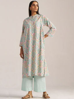 Ganga Fashions - Aqua Foam Cotton Kurta with Pant (Set of 2)