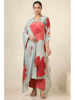 Soch - Women's Sap Green Crepe Botanical Kurta & Pant With Dupatta (Set of 3)