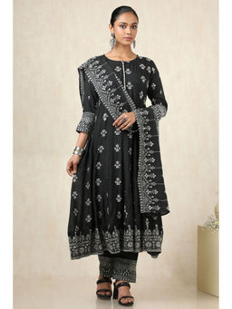 Soch - Women's Black Muslin Floral Kurta & Pant With Dupatta With Sequins (Set of 3)