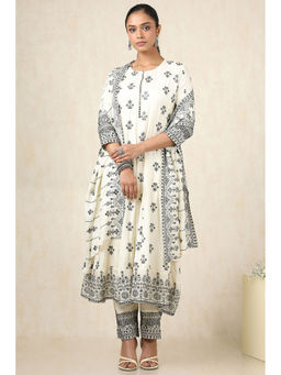 Soch - Women's Cream Muslin Embroidered Kurta & Pant With Dupatta With Thread Work (Set of 3)