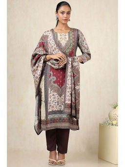 Soch - Women's Maroon Muslin Ethnic Kurta & Pant With Dupatta (Set of 3)