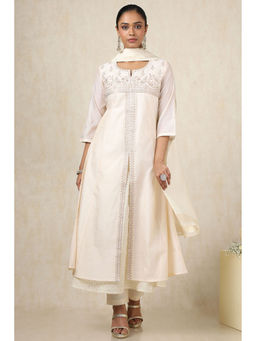 Soch - Women's Off White Chanderi Kurta & Pant With Dupatta With Zari Woven (Set of 3)