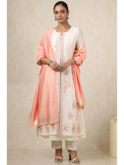 Soch - Women's Off White Chanderi Floral Kurta & Pant With Dupatta With Zari Woven (Set of 3)